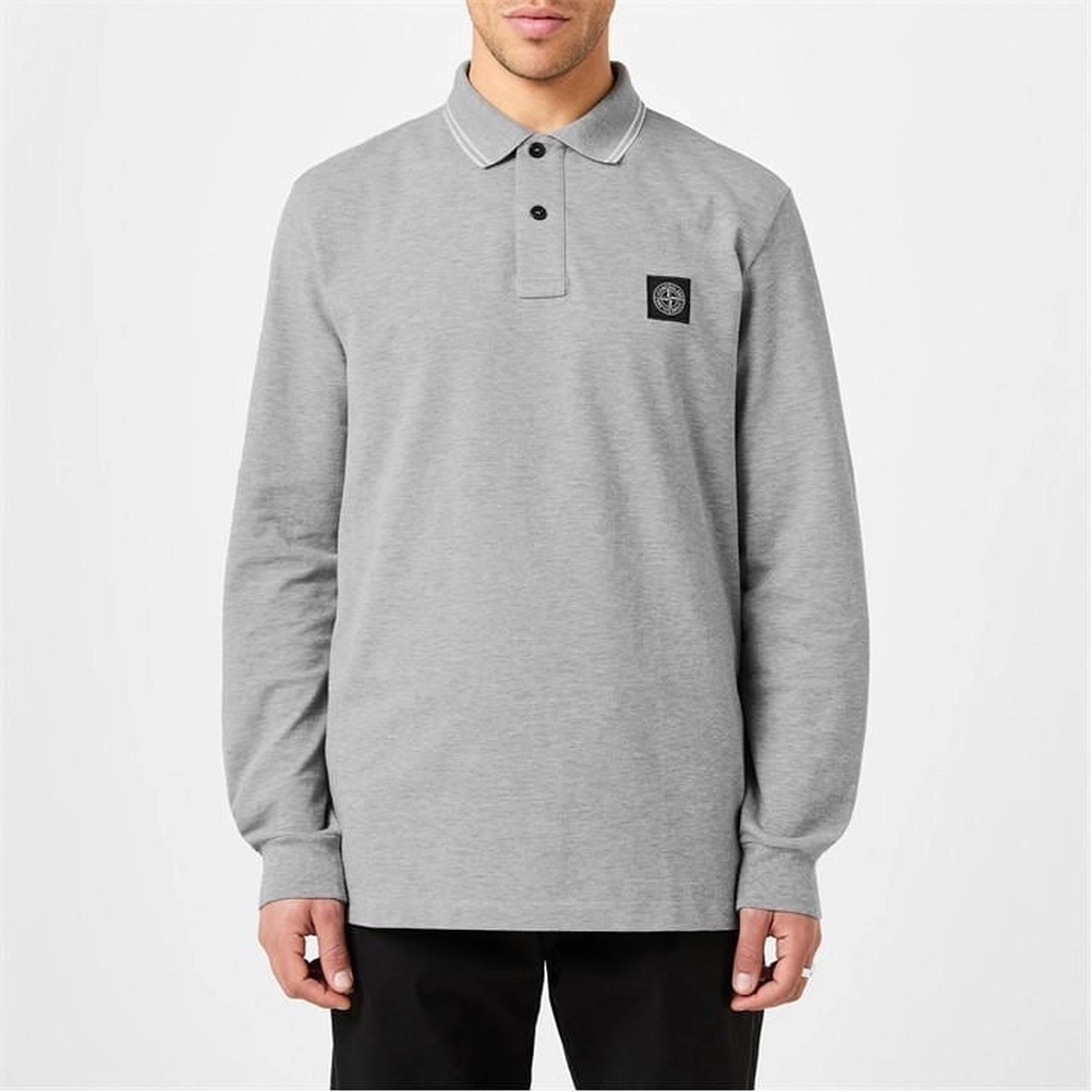 Stone Island Long Sleeve Patch Polo Shirt - Grey
